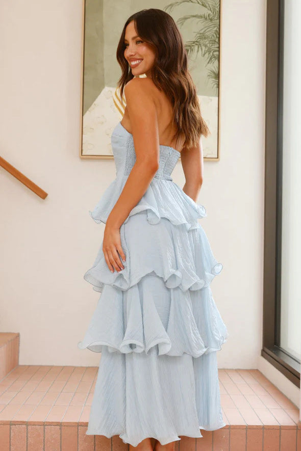 Strapless Backless Tiered Midi Dress