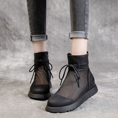 Retro Cowhide Mesh Flat British Style Heels