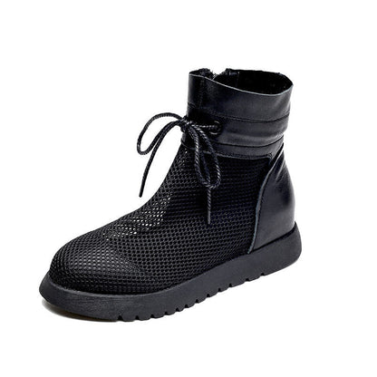 Retro Cowhide Mesh Flat British Style Heels