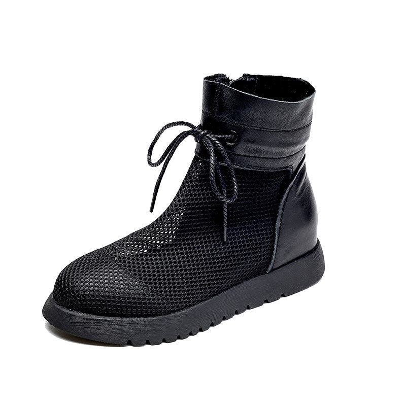 Retro Cowhide Mesh Flat British Style Heels