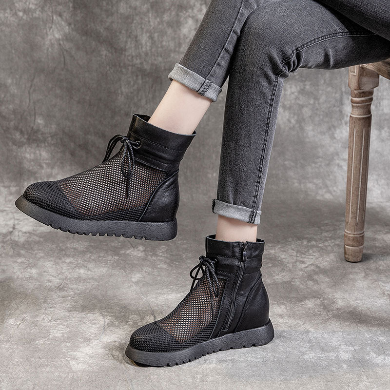 Retro Cowhide Mesh Flat British Style Heels