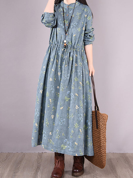 Printed Ramie Cotton Loose Midi Dress