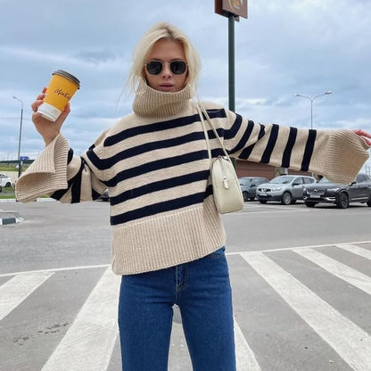 New ’s Turtleneck Sweater Fall Winter Knitted Pullovers for Knitwear Long Sleeve Oversized Tops
