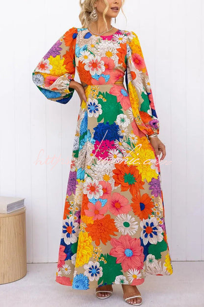 Bloom Forever Print Cutout Elastic Waist Maxi Dress