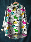 Women's Dog Art Print Casual Cotton And Linen Shirt