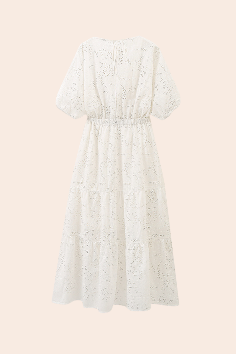 Embroidery Lace Cutout Midi Dress