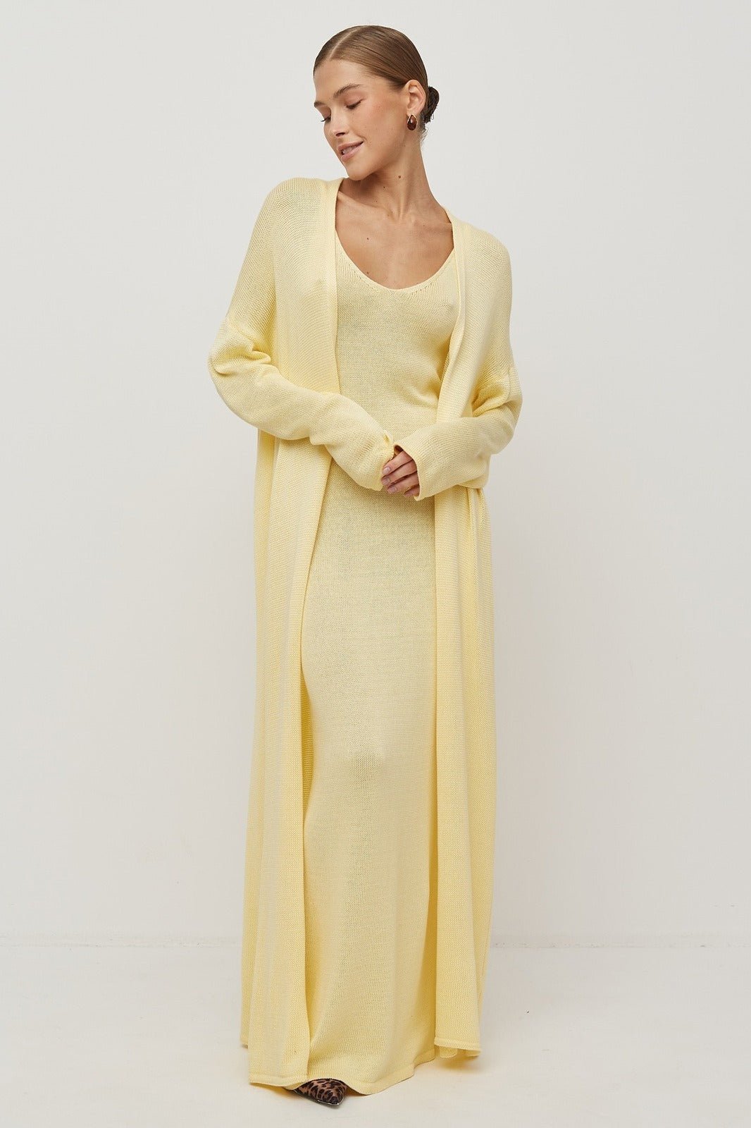 V Neck Cotton Knit Bodycon Two Piece Set