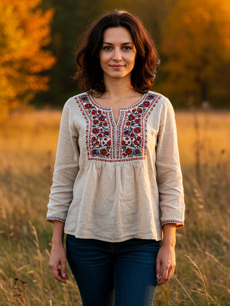 Women's Vintage Bohemian Embroidered Print Shirt elevenforest