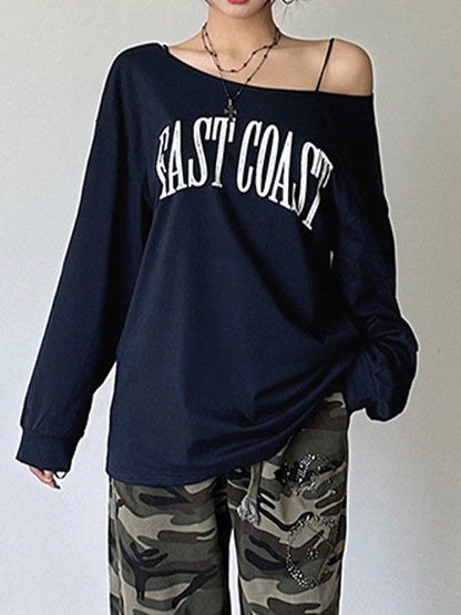 Blue Street Slope Neck Print Sweatshirts