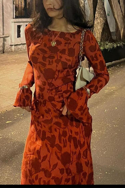 Moxidress Bell Long Sleeves Print Maxi Dress