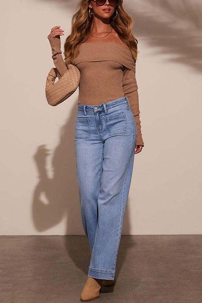 Straight Wide Leg Denim Pants