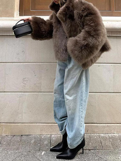 Plush Coat With Fur Collar