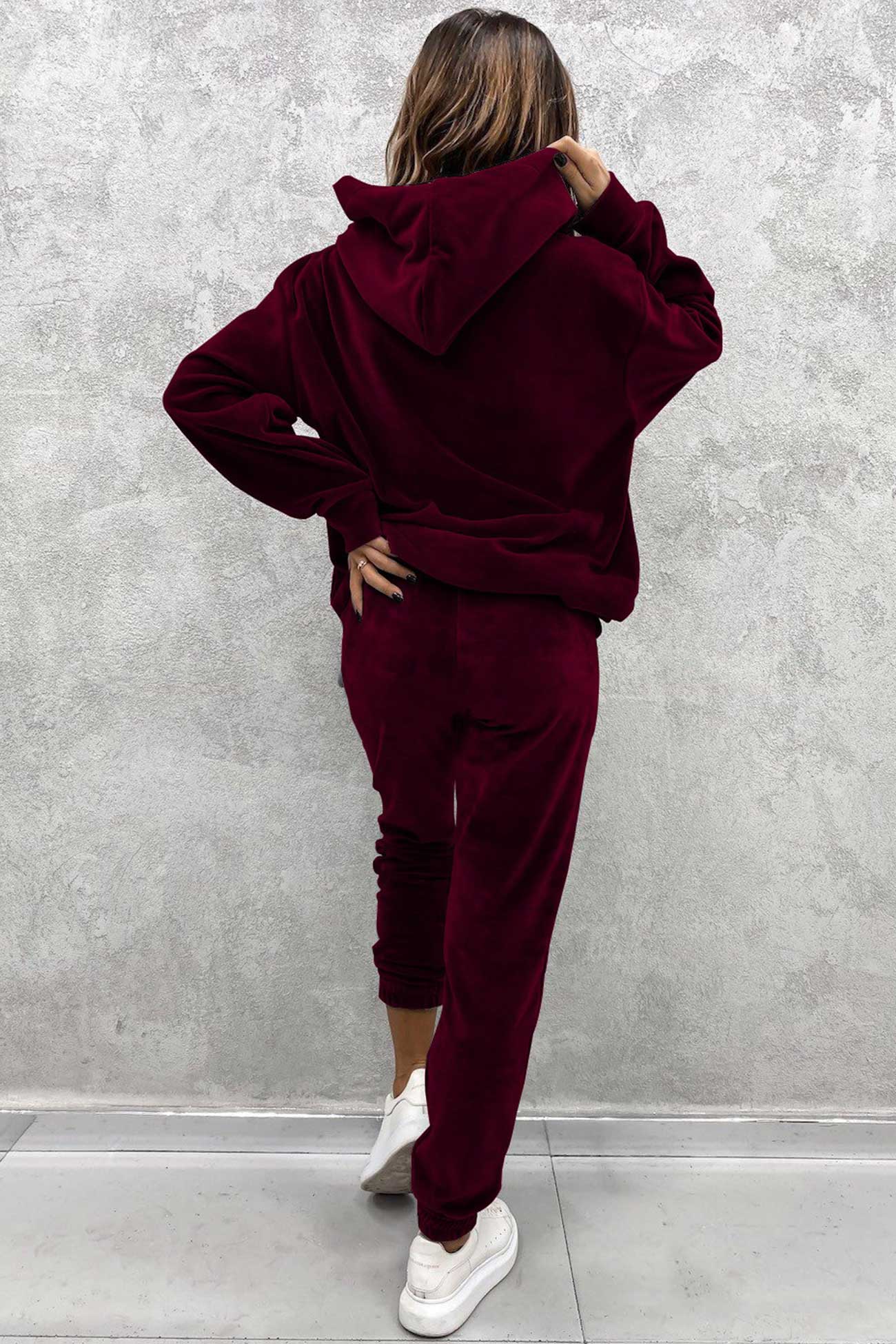 Velour Color Hoodie Long Pants Set