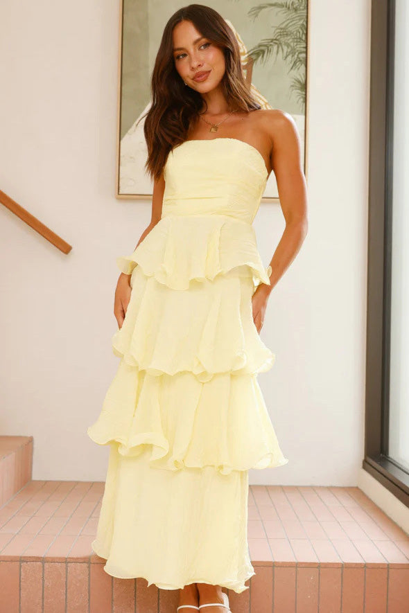 Strapless Backless Tiered Midi Dress