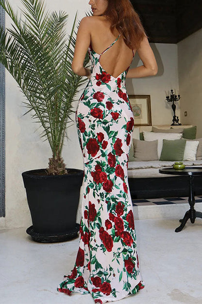 Moxidress Spaghetti Strap Open Back Print Maxi Dress