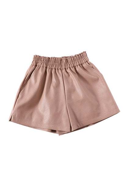 Moxidress Elastic Waist Pocketed Faux Leather Shorts