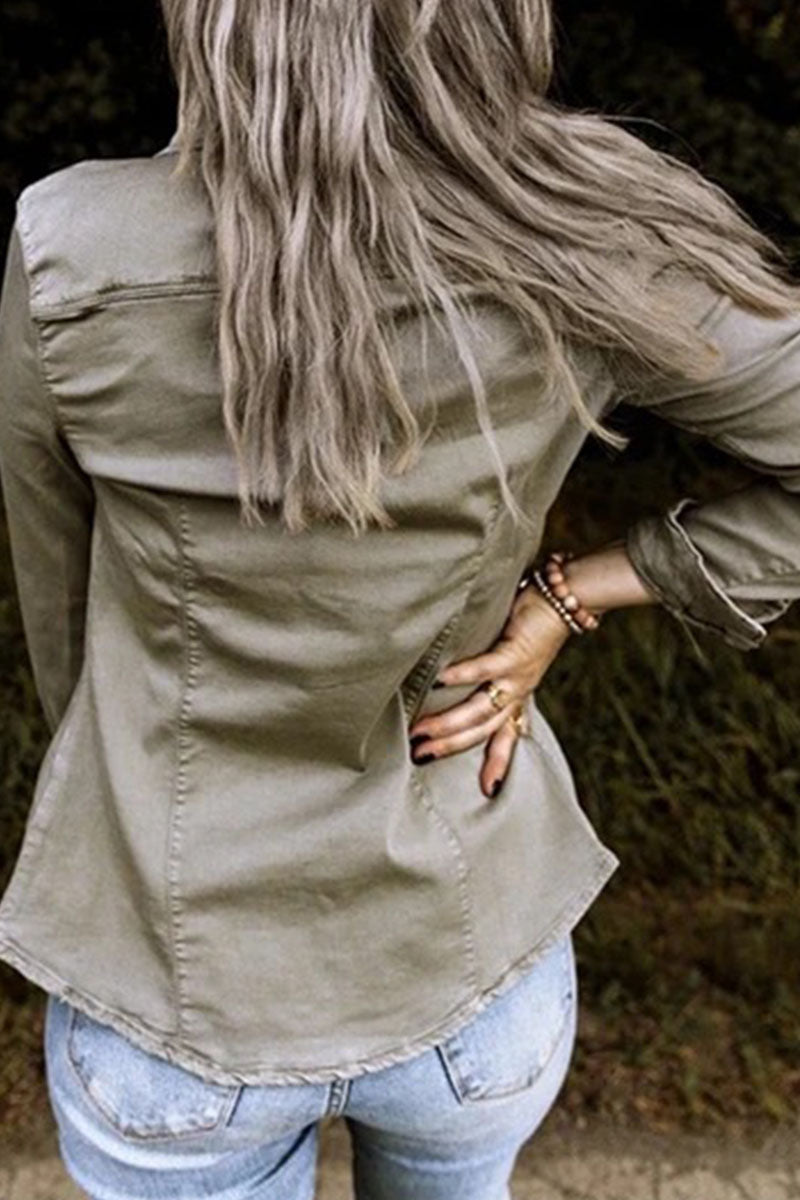 Adult Cardigan Turndown Collar Long Sleeve Regular Denim