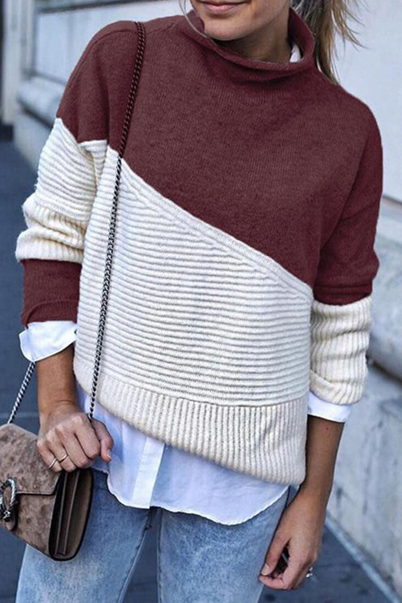 Patchwork Half a Turtleneck Sweaters(4 Colors)