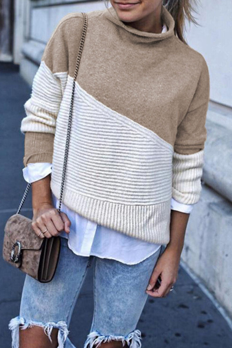 Patchwork Half a Turtleneck Sweaters(4 Colors)