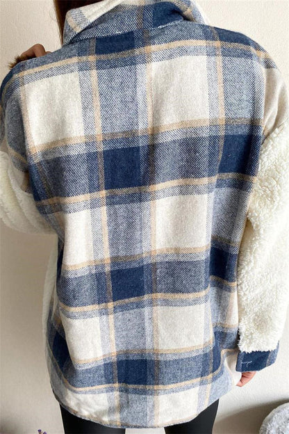 Plaid Print Patchwork Cardigan Turndown Collar Outerwear(4 Colors)