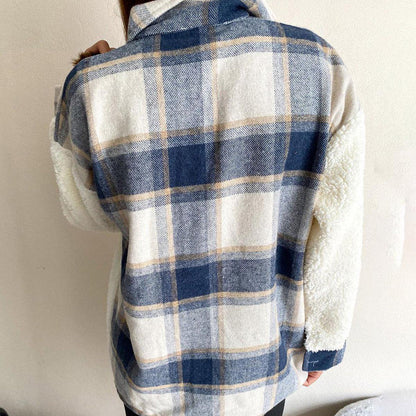 Plaid Print Patchwork Cardigan Turndown Collar Outerwear(4 Colors)