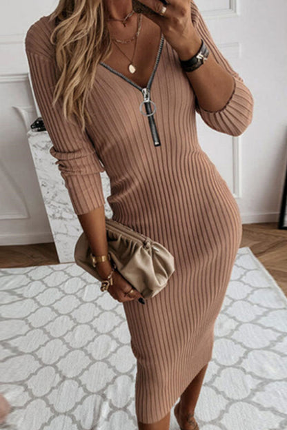 Street Patchwork V Neck Pencil Skirt Dresses(3 Colors)