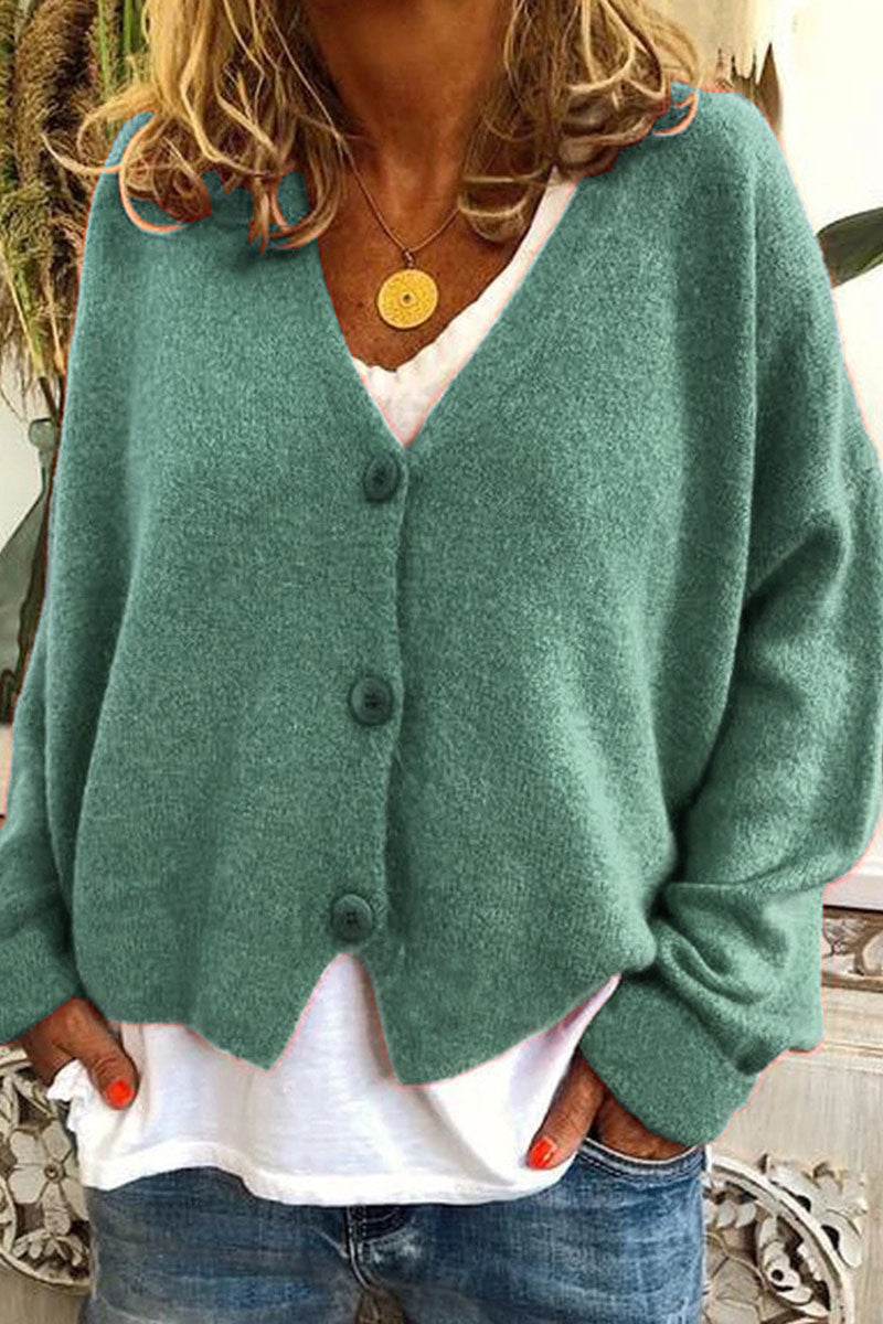 Patchwork V Neck Mid Waist Knit Cardigans(15 Colors)