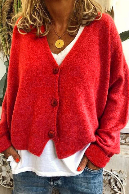 Patchwork V Neck Mid Waist Knit Cardigans(15 Colors)
