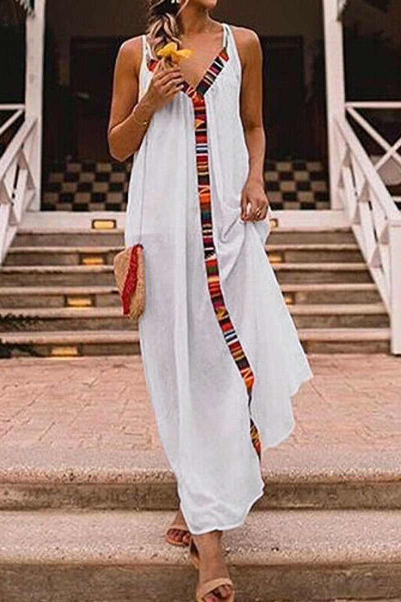 Geometric Split Joint Sling Maxi Dresses