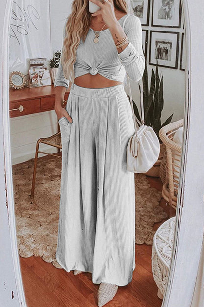 Patchwork O Neck Long Sleeve Two Pieces