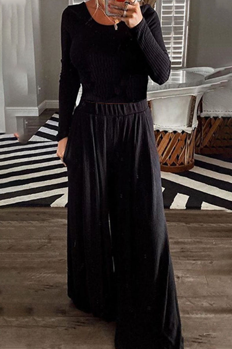 Patchwork O Neck Long Sleeve Two Pieces