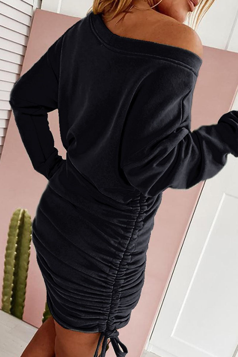 Street Patchwork Frenulum O Neck Pencil Skirt Dresses(6 Colors)