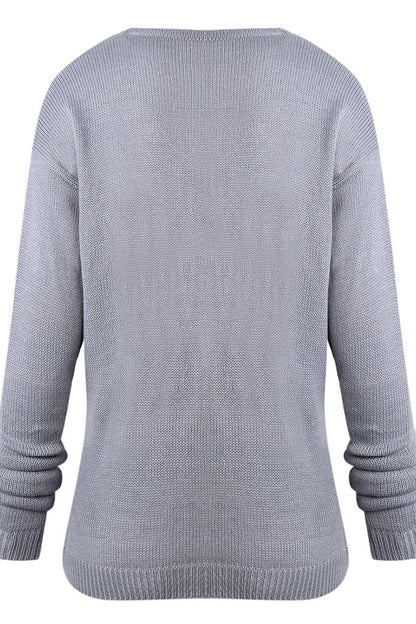 Simplicity Hollowed Out Patchwork V Neck Mid Waist Sweaters(4 Colors)