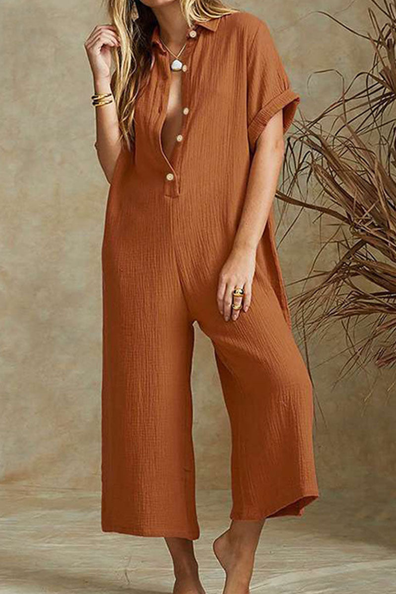 Turndown Collar Loose Jumpsuits(3 Colors)