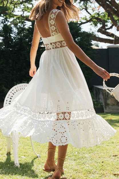 Sweet Split Joint Spaghetti Strap Waist Skirt Dresses
