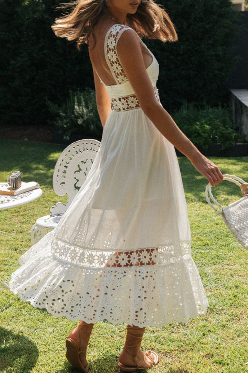 Sweet Split Joint Spaghetti Strap Waist Skirt Dresses