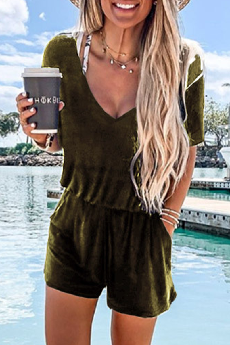 Street Patchwork V Neck Straight Rompers