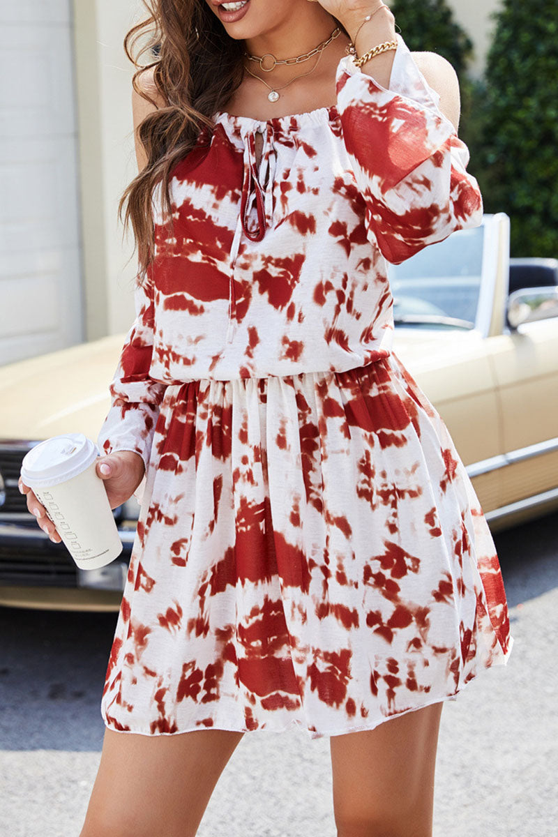 Street Tie Dye Patchwork Spaghetti Strap Waist Skirt Dresses
