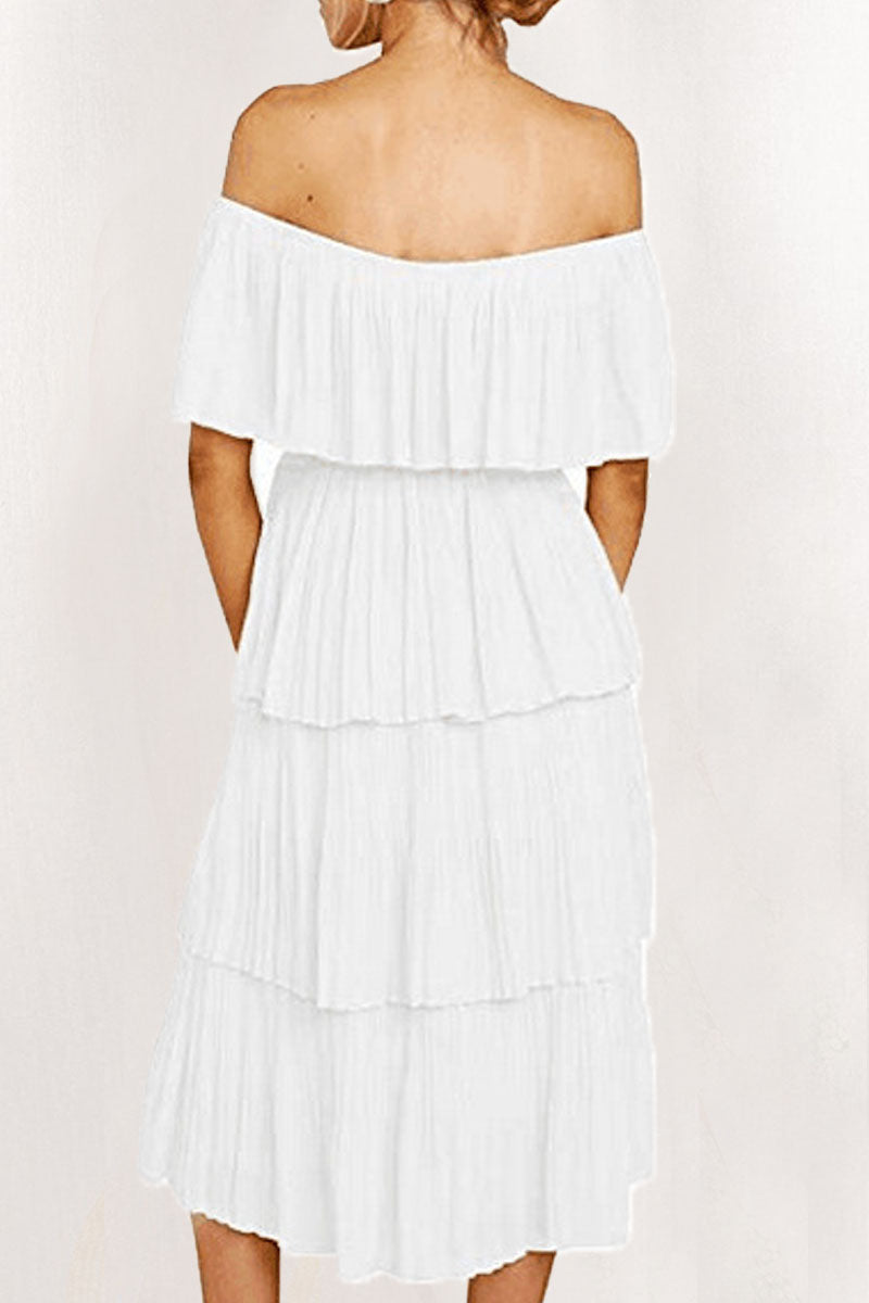 Sweet Patchwork Off the Shoulder Cake Skirt Dresses