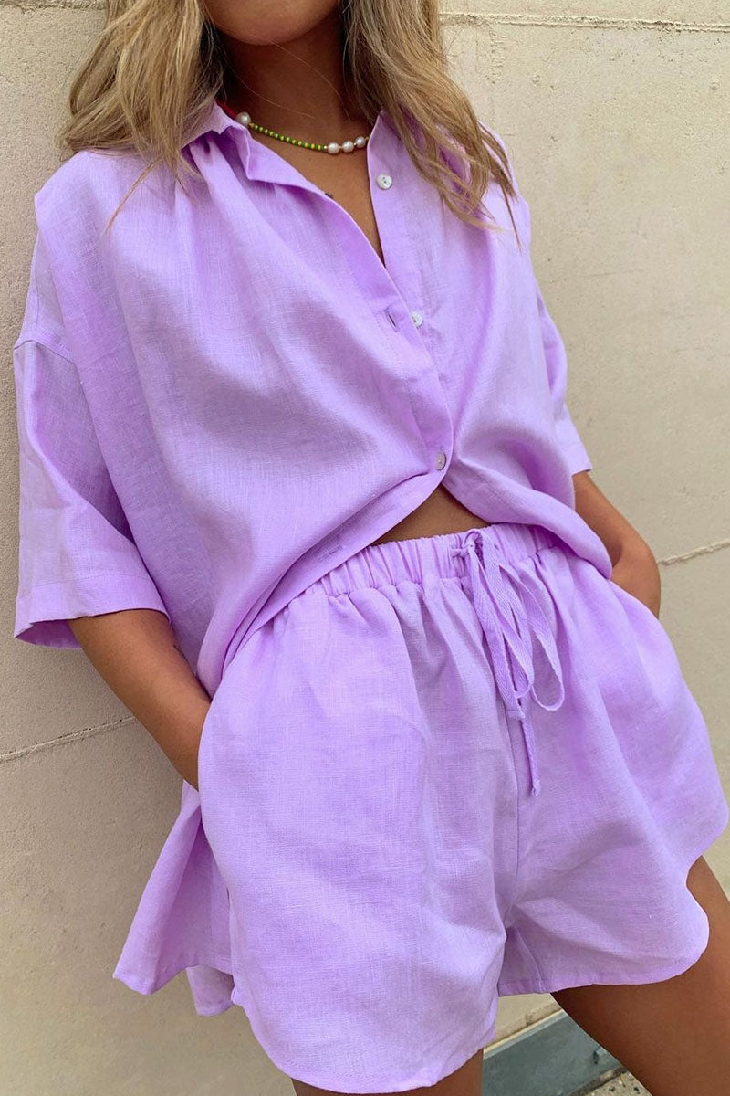 Patchwork Turndown Collar Half Sleeve Two Pieces