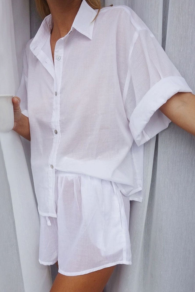 Patchwork Turndown Collar Half Sleeve Two Pieces