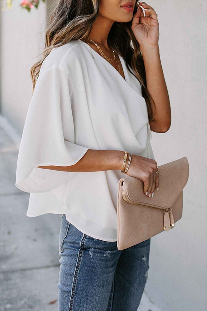 Patchwork V Neck Blouses(7 Colors)