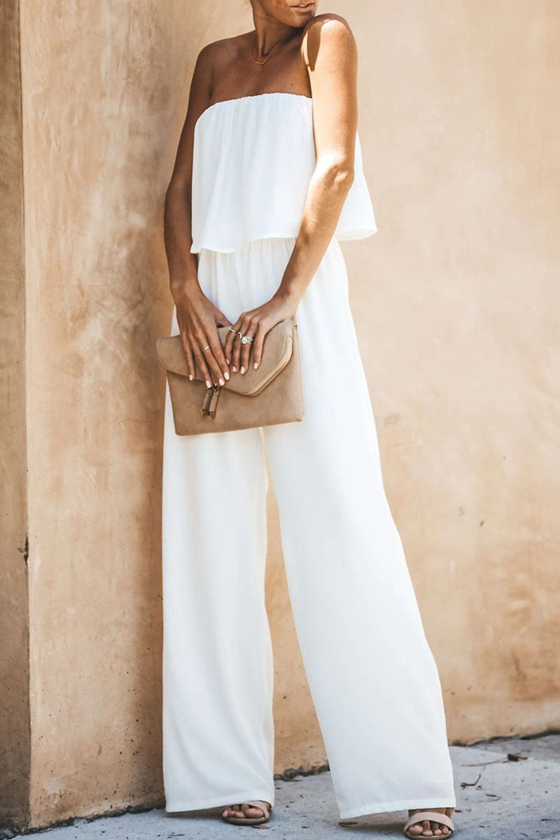 Street Split Joint Strapless Loose Jumpsuits