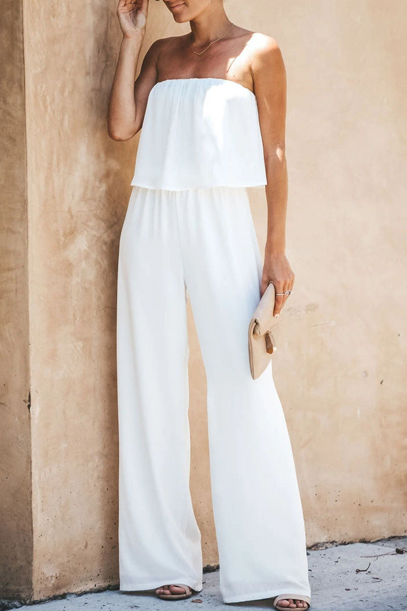 Street Split Joint Strapless Loose Jumpsuits