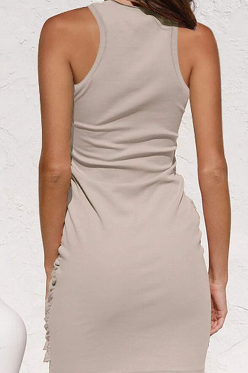 Street Fold O Neck Wrapped Skirt Dresses(10 Colors)