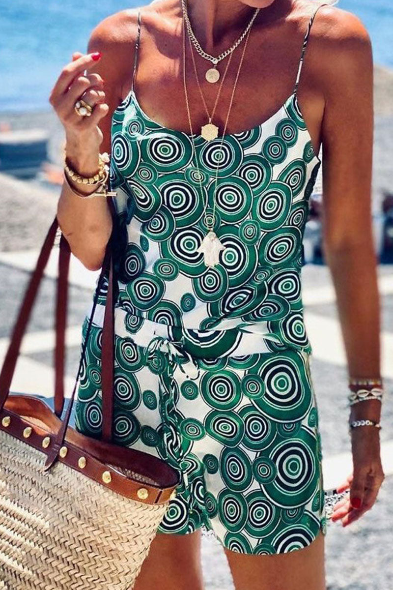 Street Print Patchwork Spaghetti Strap Sleeveless Two Pieces