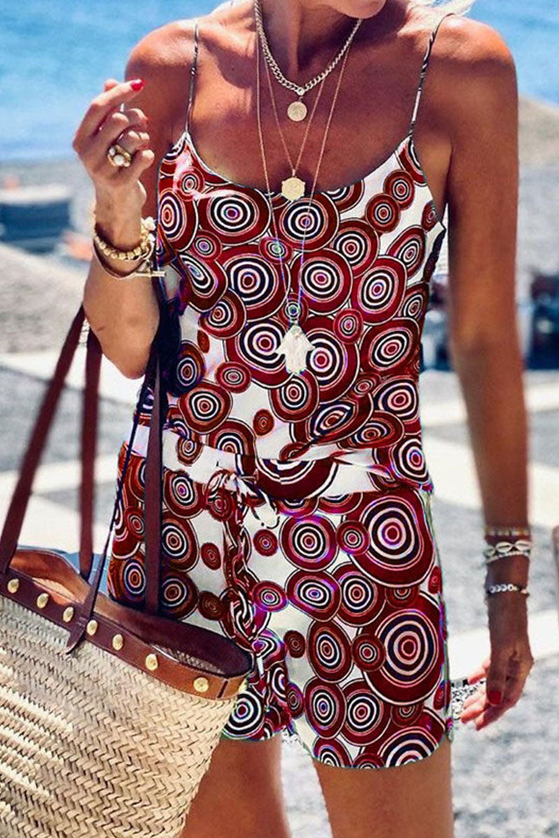 Street Print Patchwork Spaghetti Strap Sleeveless Two Pieces