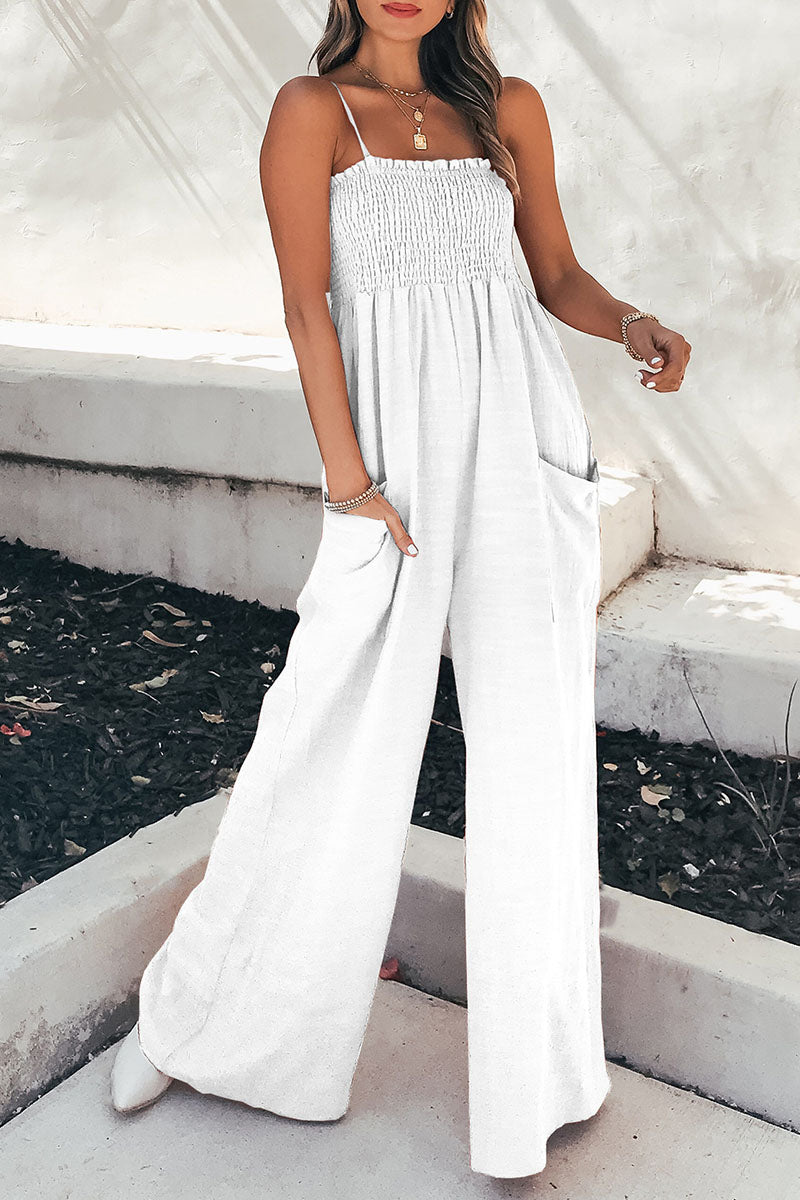 Living Pocket Spaghetti Strap Loose Jumpsuits(5 Colors)