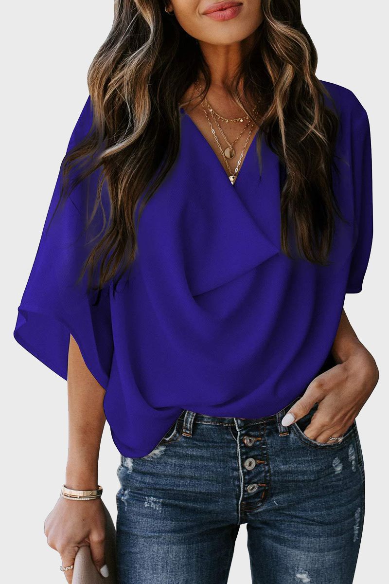 Patchwork V Neck Blouses(7 Colors)