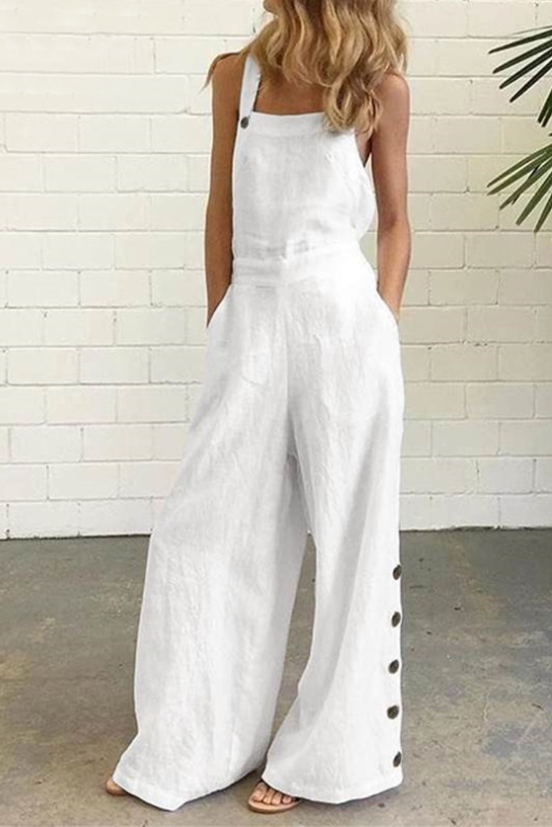 Buckle Square Collar Regular Jumpsuits(5 Colors)